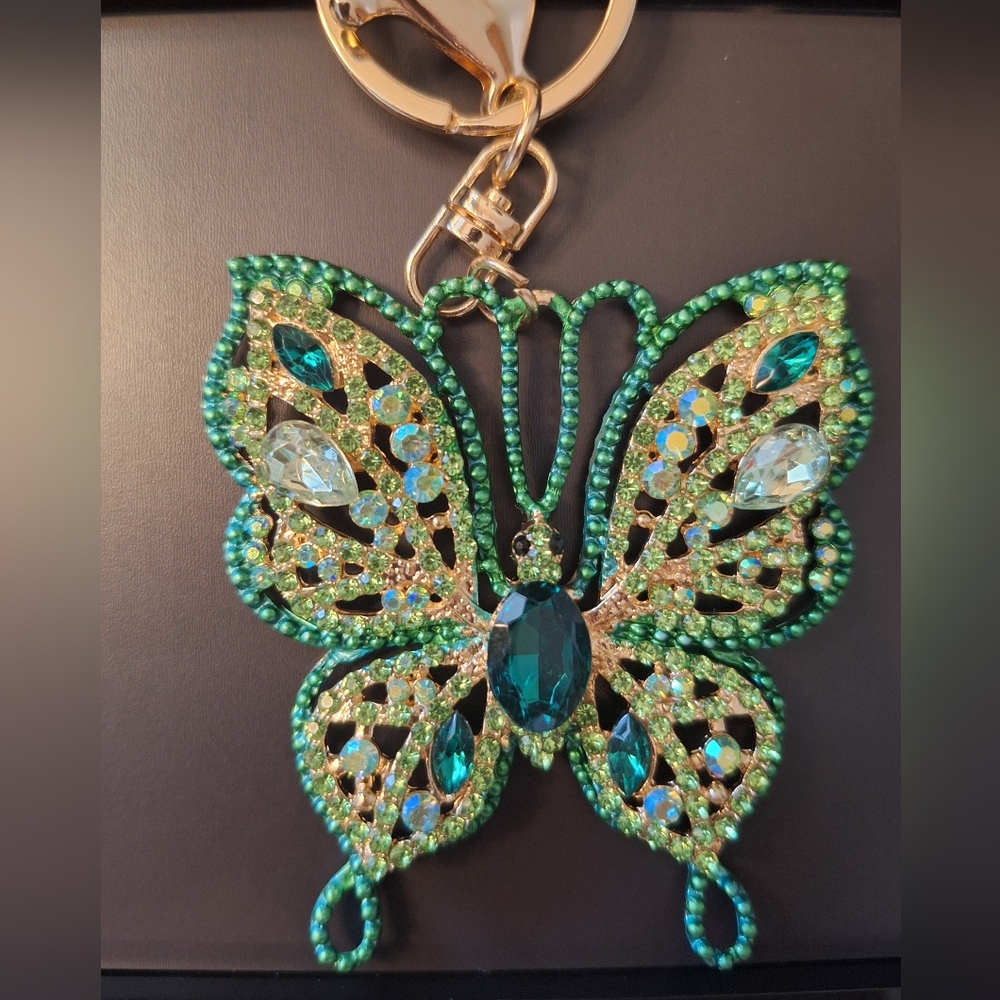 Butterfly Bag Charm Keychain In Shades Of Green